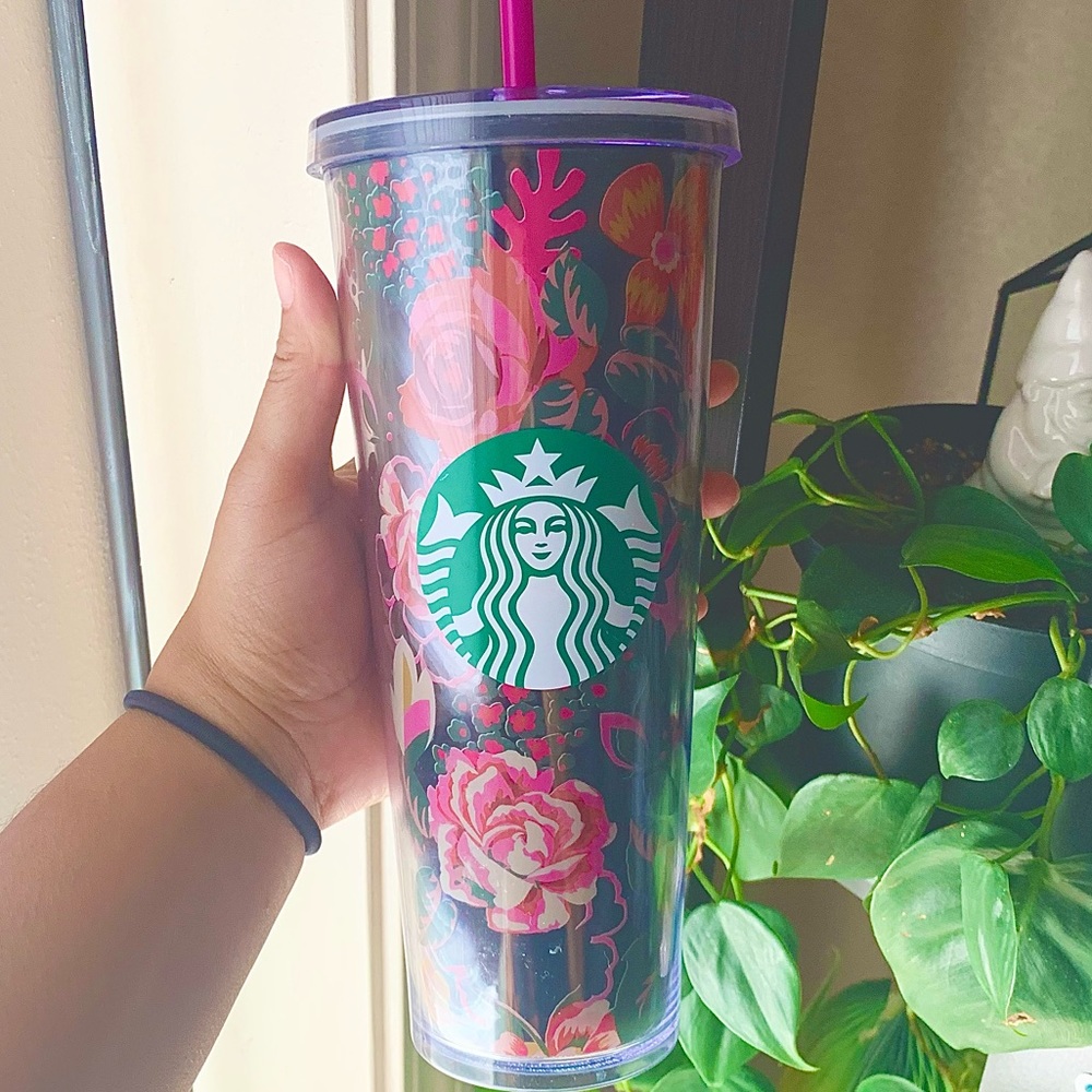 Starbucks x Ban.do Midnight Flower Floral Cold Cup Venti Tumbler 24oz HTF EUC